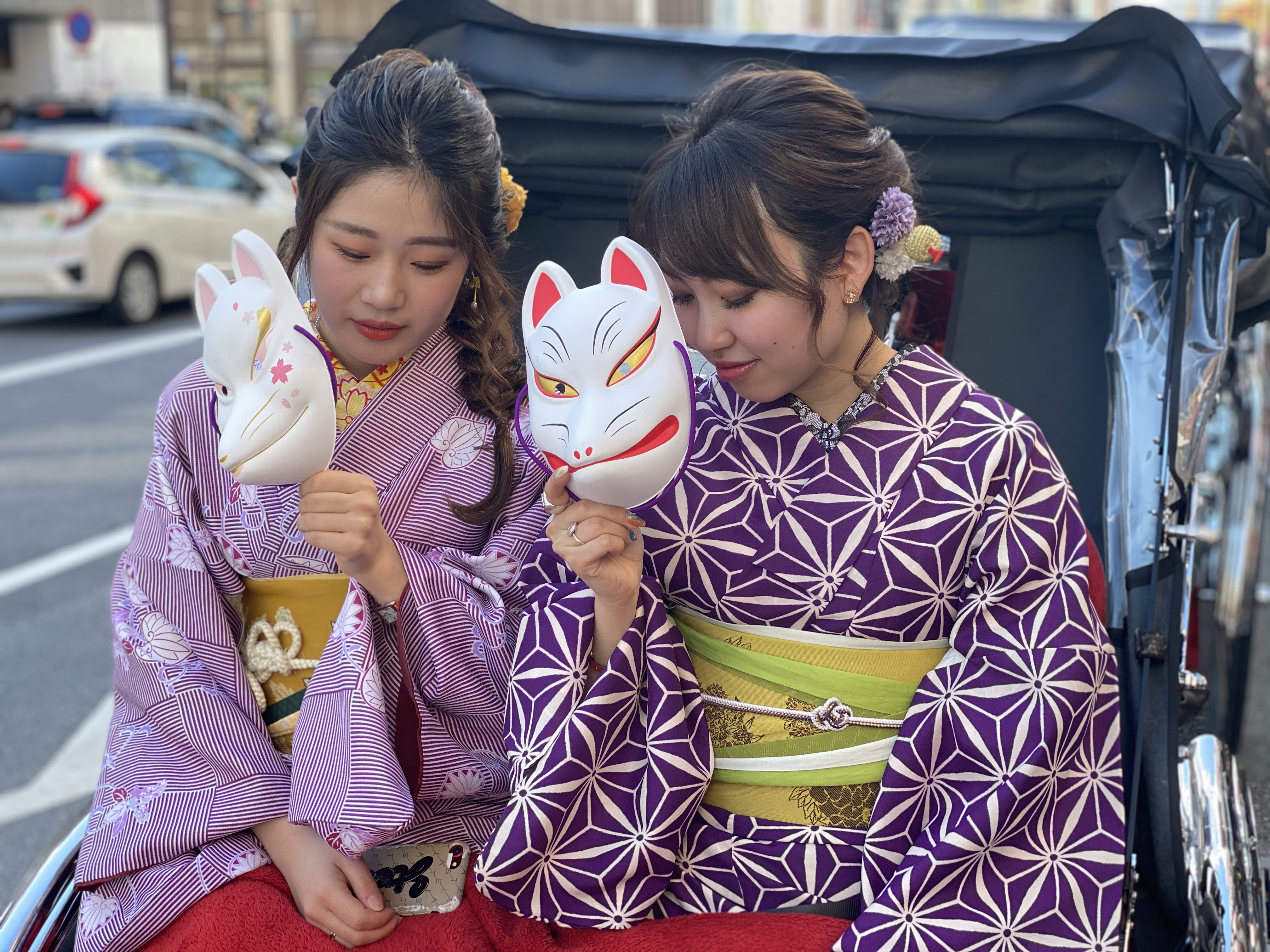 流行りのお面×着物で*:＊:.